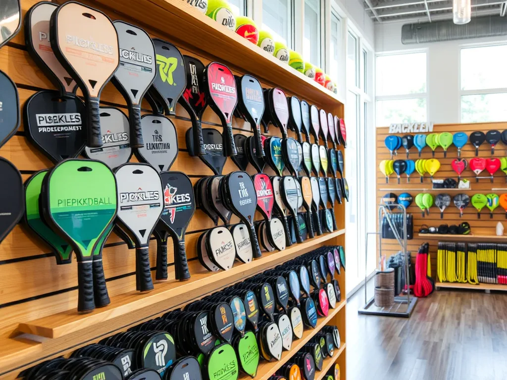 Các mẫu vợt Pickleball chính hãng được trưng bày gọn gàng trong cửa hàng thể thao sáng sủa tại Hà Nội, tương ứng với danh sách top 5 địa chỉ uy tín. Các mẫu vợt Pickleball chính hãng được trưng bày gọn gàng trong cửa hàng thể thao sáng sủa tại Hà Nội, tương ứng với danh sách top 5 địa chỉ uy tín.