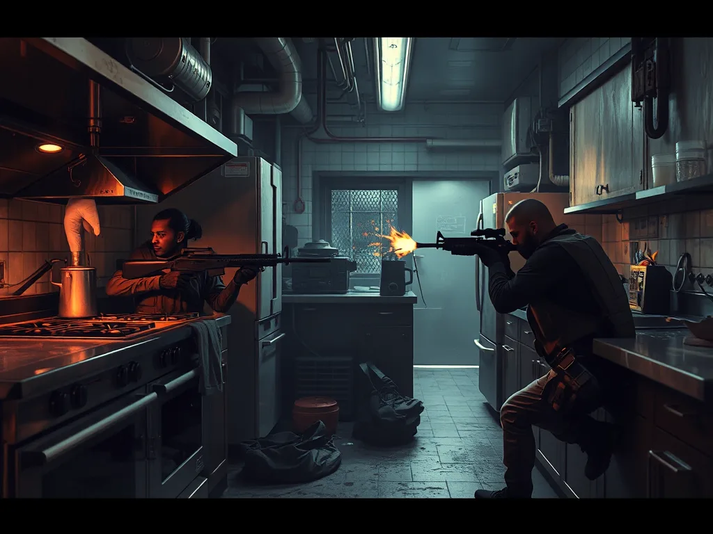 Các tuyển thủ đang giao tranh chiến thuật trong khu vực kitchen công nghiệp, nơi kiểm soát hoàn toàn nhịp độ trận đấu đỉnh cao. Các tuyển thủ đang giao tranh chiến thuật trong khu vực kitchen công nghiệp, nơi kiểm soát hoàn toàn nhịp độ trận đấu đỉnh cao.