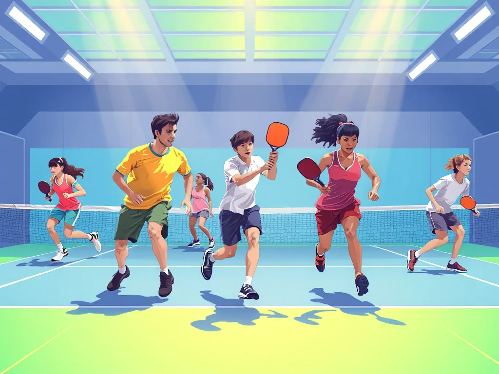 Các vận động viên pickleball đang thi đấu sôi nổi trên sân chơi hiện đại tại chặng 1 Giải đấu Pickleball D-Joy Tour 2026, thể hiện sự thay đổi diện mạo thể thao phong trào Việt Nam.