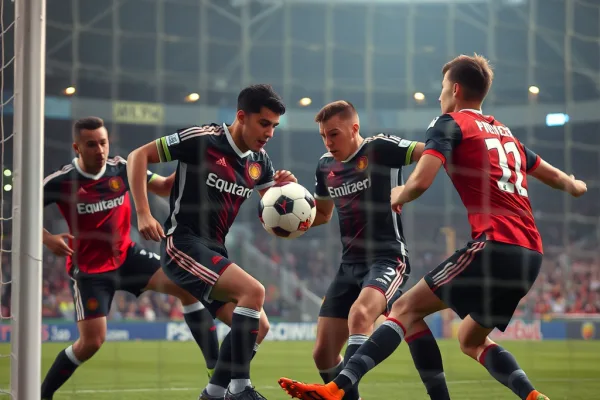 Cầu thủ bóng đá tranh chấp bóng quyết liệt trong vùng Kitchen (khu vực cấm) trong một trận đấu đỉnh cao, thể hiện sự căng thẳng và chiến thuật.