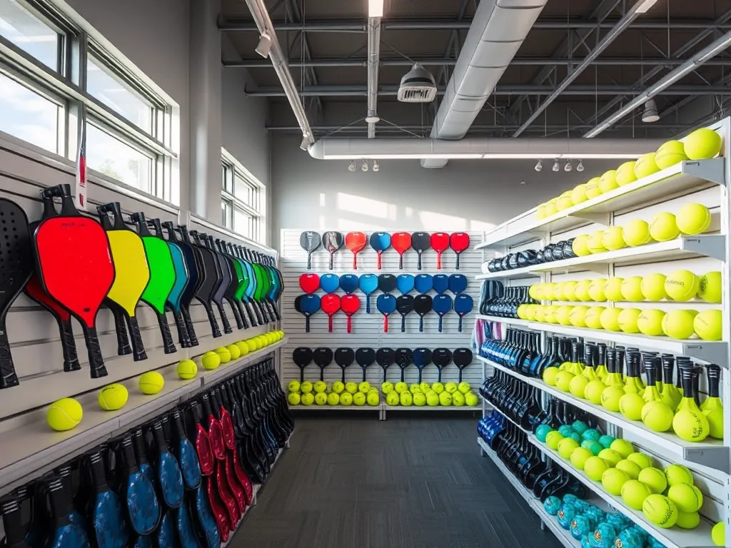 Cửa hàng thể thao chuyên nghiệp với dụng cụ pickleball được sắp xếp gọn gàng, không gian sáng sủa và hiện đại tại Hà Nội. Cửa hàng thể thao chuyên nghiệp với dụng cụ pickleball được sắp xếp gọn gàng, không gian sáng sủa và hiện đại tại Hà Nội.
