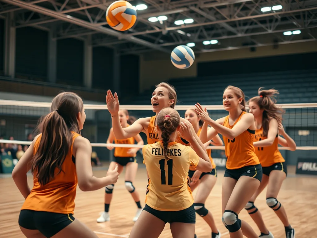 Đội bóng chuyền thi đấu kịch tính, cầu thủ phối hợp nhịp nhàng, sử dụng chiến thuật 'Switch', thể hiện sự tin cậy qua cử chỉ hô bóng.