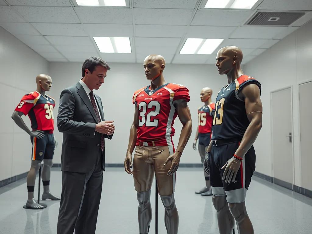 Hai quan chức kiểm tra trang phục thi đấu trên đồng phục trên người mẫu trong phòng xét duyệt, minh họa cho những quy định khắt khe về trang phục thi đấu tại các giải quốc gia 2026. Hai quan chức kiểm tra trang phục thi đấu trên đồng phục trên người mẫu trong phòng xét duyệt, minh họa cho những quy định khắt khe về trang phục thi đấu tại các giải quốc gia 2026.