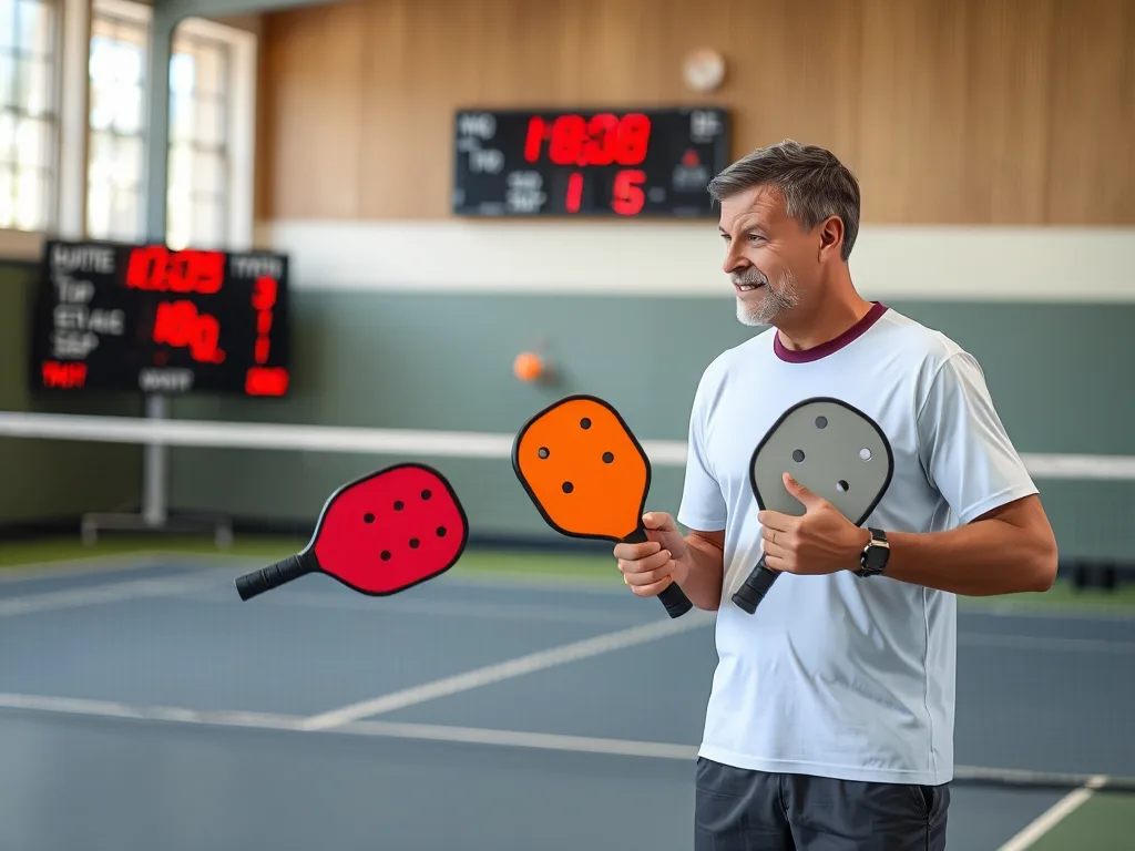 Hai vận động viên pickleball kiểm tra điểm trên bảng điểm, phòng tập trong nhà, ánh sáng tốt, thể hiện cách tính điểm dễ hiểu để tránh tranh cãi. Hai vận động viên pickleball kiểm tra điểm trên bảng điểm, phòng tập trong nhà, ánh sáng tốt, thể hiện cách tính điểm dễ hiểu để tránh tranh cãi.
