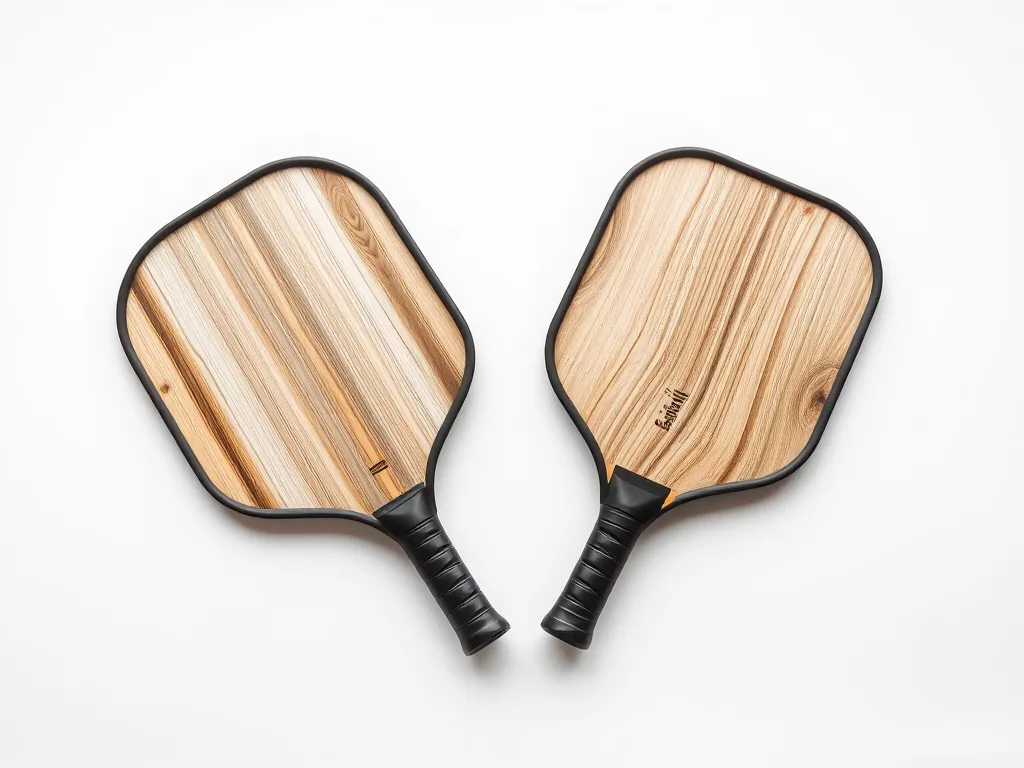 Hai vợt pickleball hình bầu dục và chữ nhật được đặt cạnh nhau trên nền trắng, so sánh hình dáng và vùng đánh khác nhau.