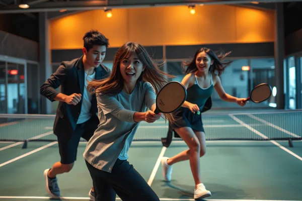 Hồ Ngọc Hà và dàn sao Việt chơi pickleball trong buổi chụp ảnh tại sân thể thao sang trọng, trang phục thể thao, ánh sáng studio rực rỡ.