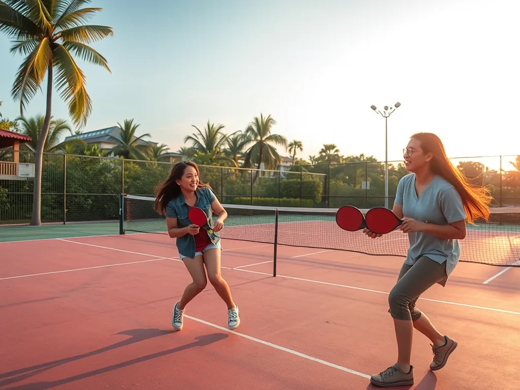 Hồ Ngọc Hà và dàn sao Việt chơi pickleball vui vẻ trong sân ngoài trời, thể hiện trào lưu sống ảo và rèn luyện sức khỏe. Hồ Ngọc Hà và dàn sao Việt chơi pickleball vui vẻ trong sân ngoài trời, thể hiện trào lưu sống ảo và rèn luyện sức khỏe.