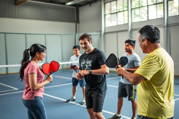 Học viên thực hành Pickleball dưới sự hướng dẫn của huấn luyện viên tại lớp học uy tín Hà Nội, với thông tin học phí và lộ trình đào tạo minh bạch