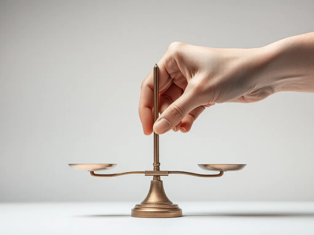 Một bàn tay nhẹ nhàng điều chỉnh con lắc cân bị nghiêng sang bên thắng, minh họa cho bí kíp cú Reset chuyển bại thành thắng. Một bàn tay nhẹ nhàng điều chỉnh con lắc cân bị nghiêng sang bên thắng, minh họa cho bí kíp cú Reset chuyển bại thành thắng.