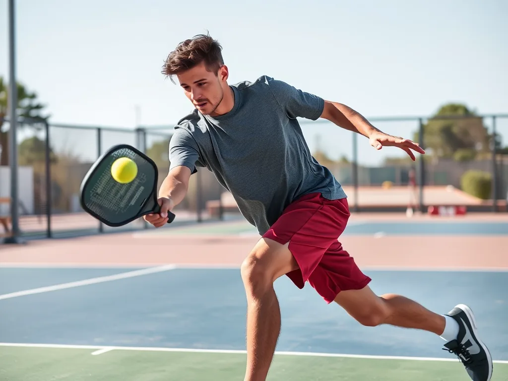 Một vận động viên Pickleball đơn đang trong tư thế phòng thủ căng thẳng trên sân, thể hiện áp lực cao khi luật chơi đơn yêu cầu cá nhân tự chịu trách nhiệm.