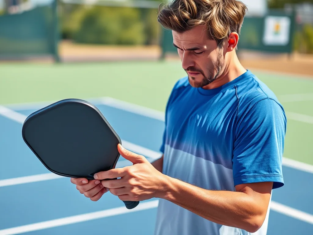 Người chơi pickleball kiểm tra kích cỡ tay cầm vợt phù hợp trên sân, cầm vợt đúng cách để phòng ngừa phồng rộp tay.
