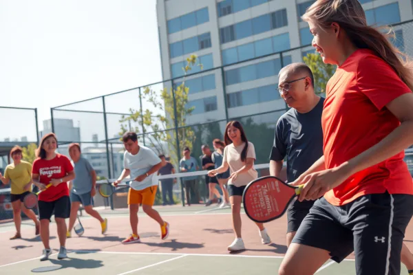 Người Việt Nam các lứa tuổi chơi pickleball sôi động trên sân thể thao hiện đại, phong trào phát triển nhanh ở Việt Nam.