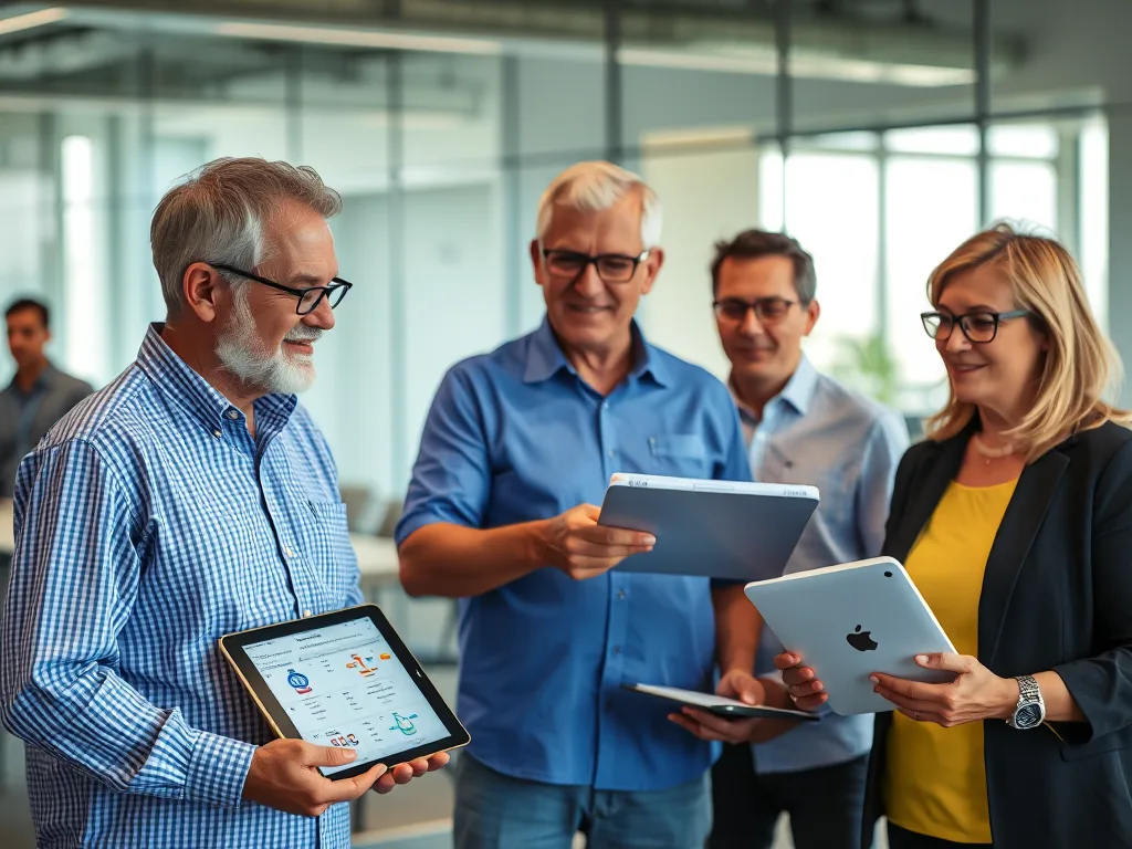 Nhân viên công ty đăng ký tham gia giải đấu Pickleball nội bộ qua máy tính bảng, có bảng điểm và kế hoạch treo tường