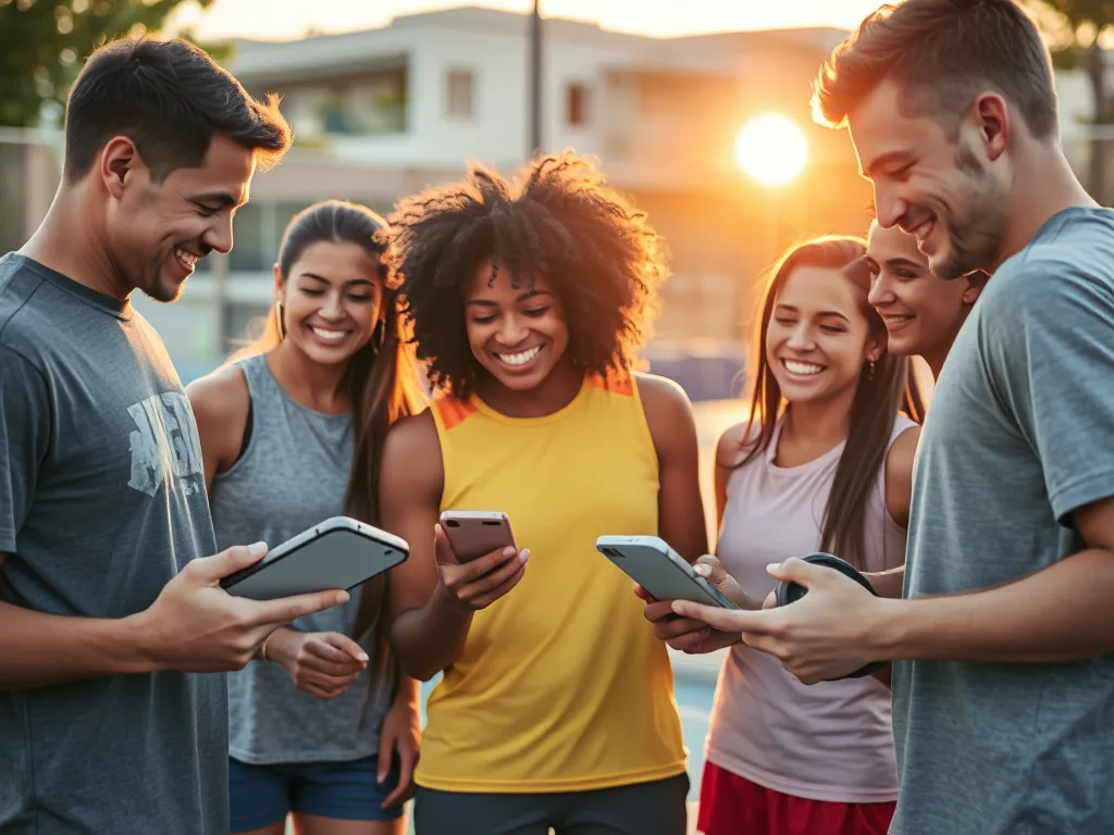 Nhóm người chơi Pickleball đa dạng đang sử dụng điện thoại thông minh để đặt sân và tìm đối chơi qua ứng dụng trên sân pickleball ngoài trời. Nhóm người chơi Pickleball đa dạng đang sử dụng điện thoại thông minh để đặt sân và tìm đối chơi qua ứng dụng trên sân pickleball ngoài trời.