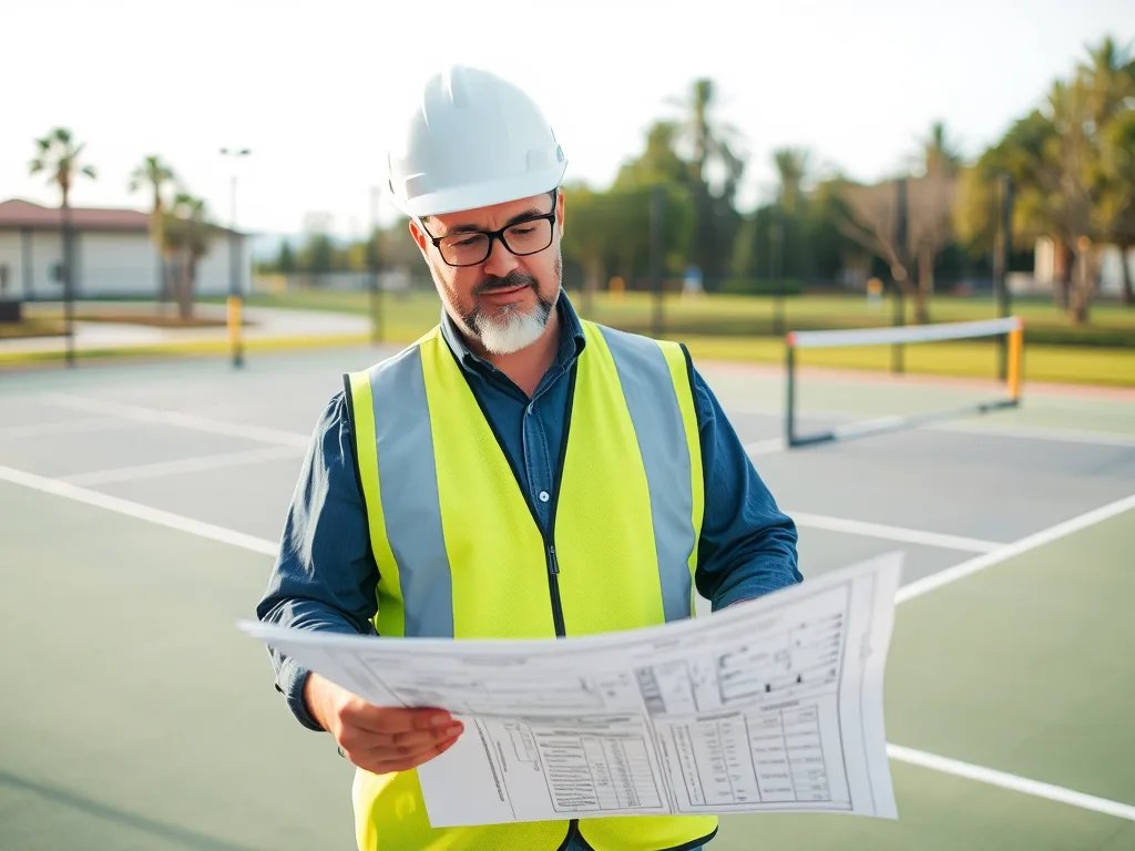 Quản lý dự án kiểm tra bản vẽ kỹ thuật và báo giá chi tiết cho việc đầu tư xây sân Pickleball tại công trường xây dựng.