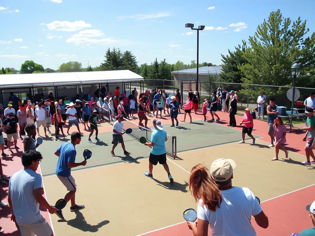 Sân pickleball đông người với nhiều cặp đôi chơi kèm, thể hiện sự bùng nổ của môn thể thao này tại Việt Nam trước khi có Liên đoàn Pickleball Việt Nam chính thức.