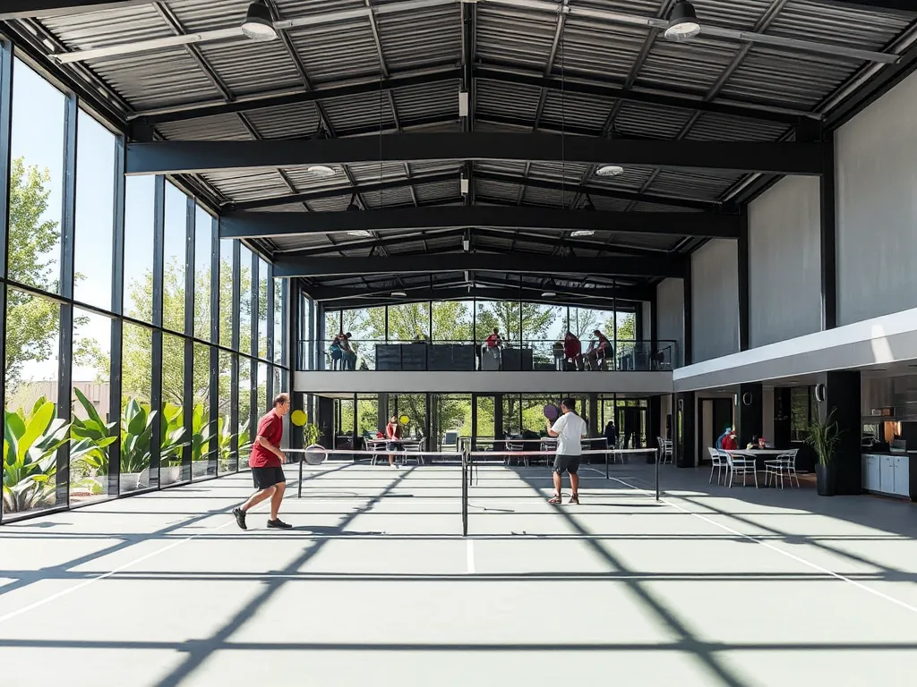 Sân pickleball hiện đại tại HitPark Quận 2 với không gian mở, cầu thủ chơi trong nắng và khu lounge cao cấp, thể hiện dịch vụ đẳng cấp. Sân pickleball hiện đại tại HitPark Quận 2 với không gian mở, cầu thủ chơi trong nắng và khu lounge cao cấp, thể hiện dịch vụ đẳng cấp.