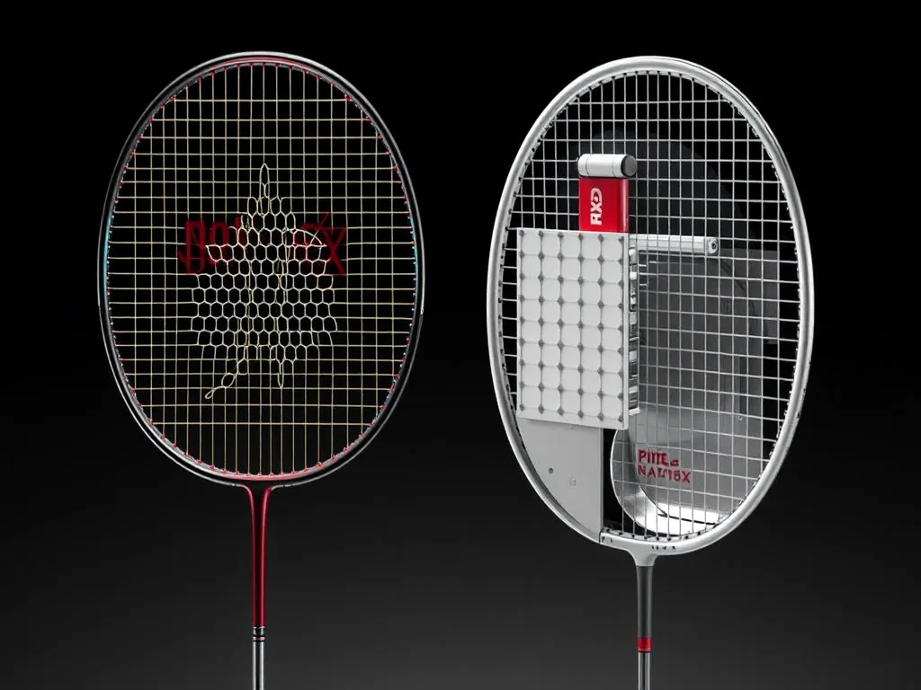 So sánh trực tiếp hai cây vợt với lõi giấy tổ ong Nomex và lõi polymer hiện đại, cắt ngang để thấy cấu trúc bên trong.