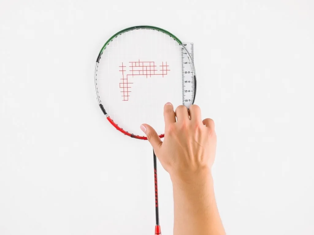 Tay người đo kích cỡ tay cầm vợt bằng thước trên nền trắng, minh họa cách chọn kích cỡ grip phù hợp để tránh phồng rộp tay khi chơi cầu lông