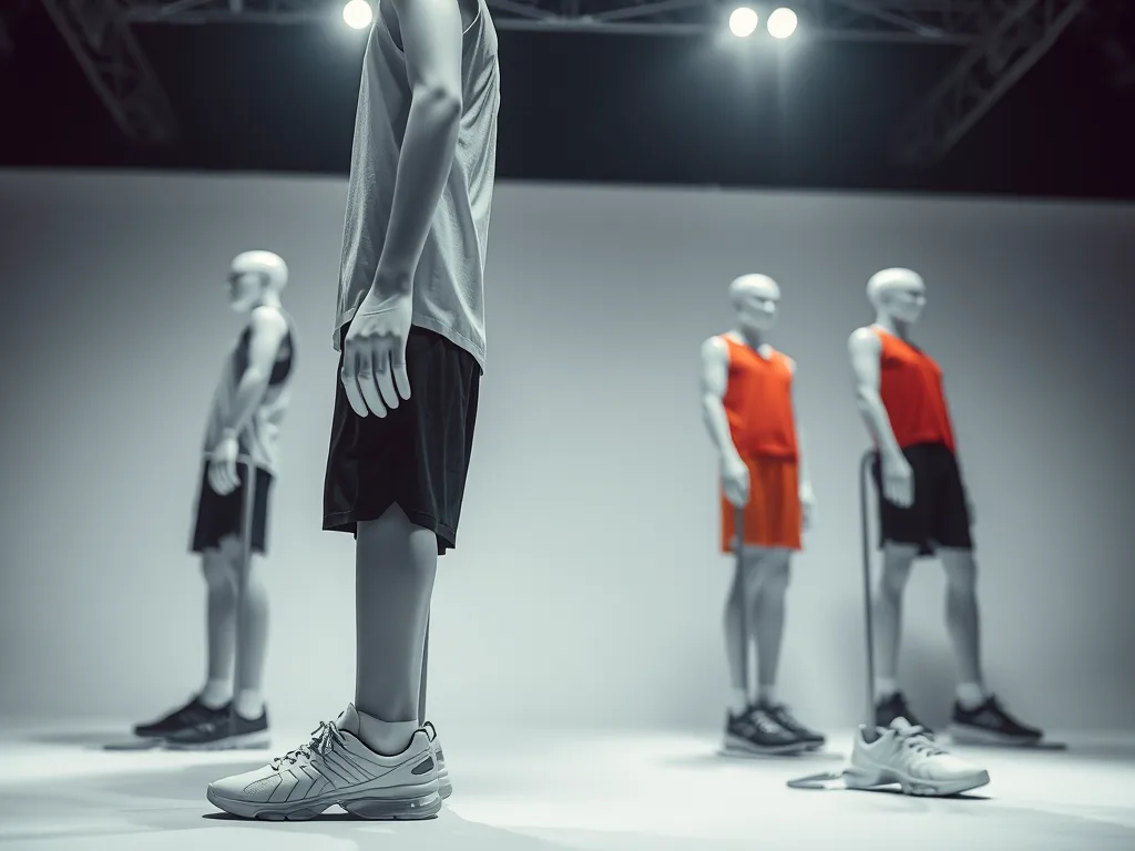 Trang phục và giày thi đấu được trưng bày cứng nhắc trên khuôn mẫu dưới ánh sáng sân khấu, thể hiện các quy định trang phục thi đấu khắt khe. Trang phục và giày thi đấu được trưng bày cứng nhắc trên khuôn mẫu dưới ánh sáng sân khấu, thể hiện các quy định trang phục thi đấu khắt khe.