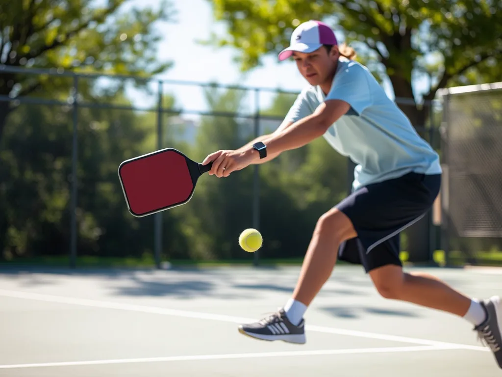 Vận động viên pickleball thực hiện cú giao bóng drop serve với vợt dưới thắt lưng trên sân ngoài trời, thể hiện quy định giao bóng.