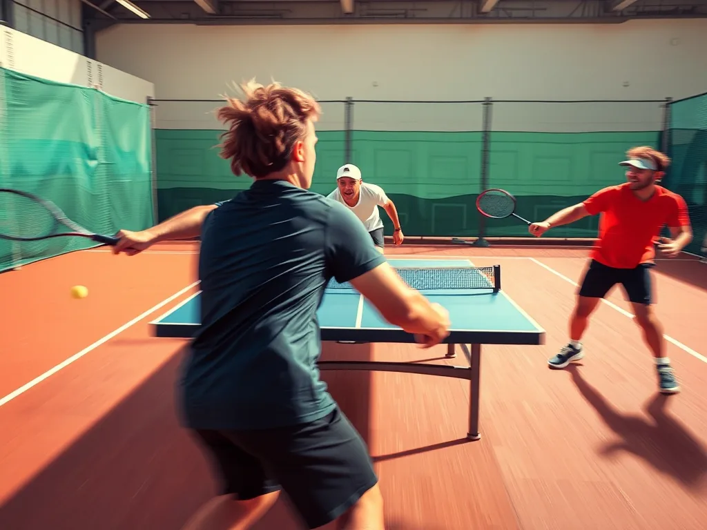 Vận động viên tennis, cầu lông và bóng bàn chuyển đổi kỹ thuật sang chơi pickleball trên sân, thể hiện sự tương đồng kỹ thuật giữa các môn thể thao. Vận động viên tennis, cầu lông và bóng bàn chuyển đổi kỹ thuật sang chơi pickleball trên sân, thể hiện sự tương đồng kỹ thuật giữa các môn thể thao.